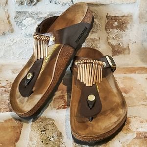 Birkenstock | Shoes | Birkenstock Tstrap Thong Metal Fringe Sandals |  Poshmark